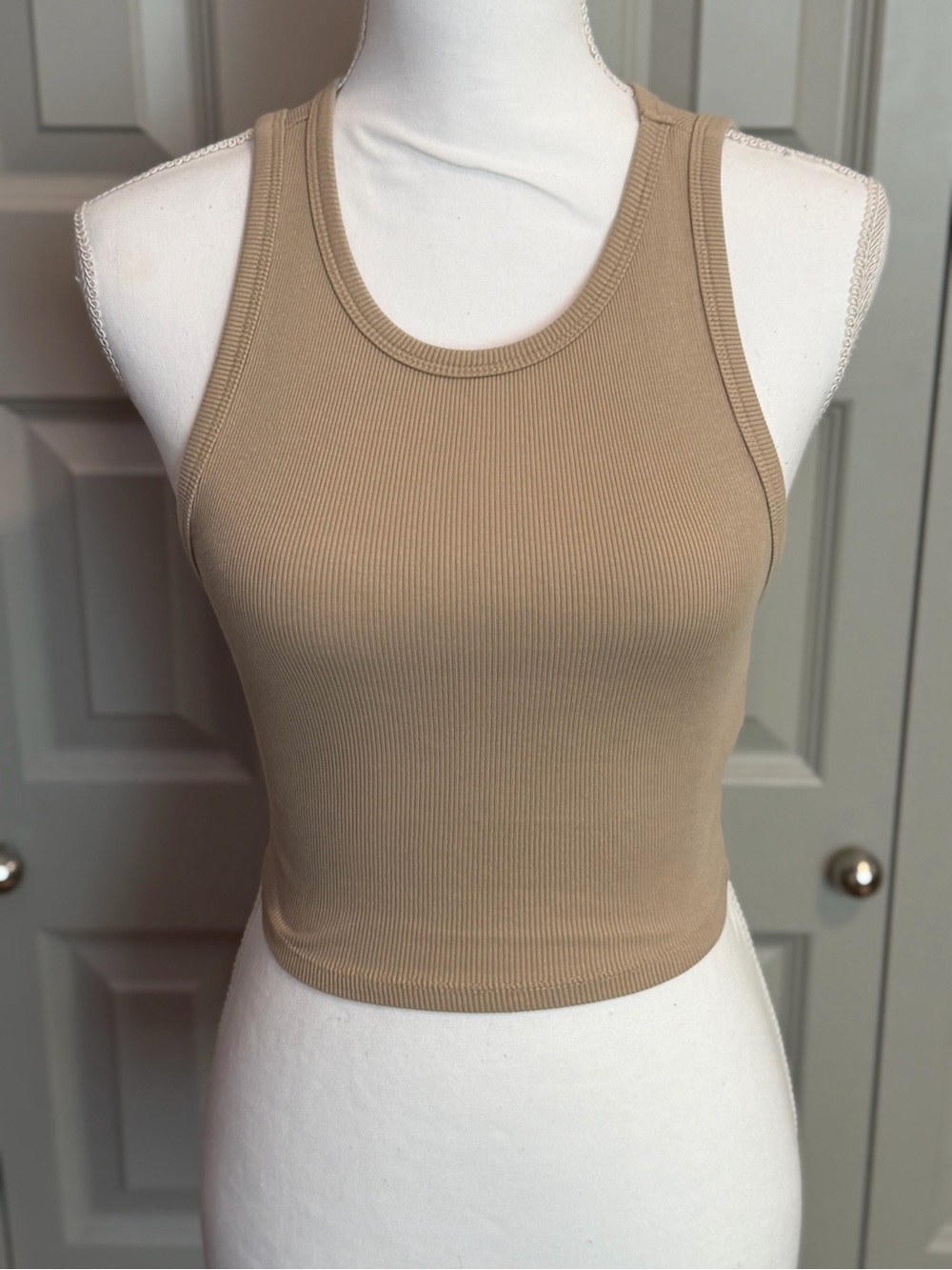 Zara Ribbed Crop Tank Top - Tan